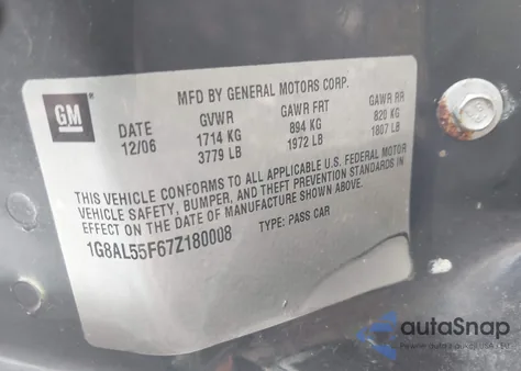 2007 Saturn Ion 3 z USA, uszkodzony, nr VIN 1G8AL55F67Z180008